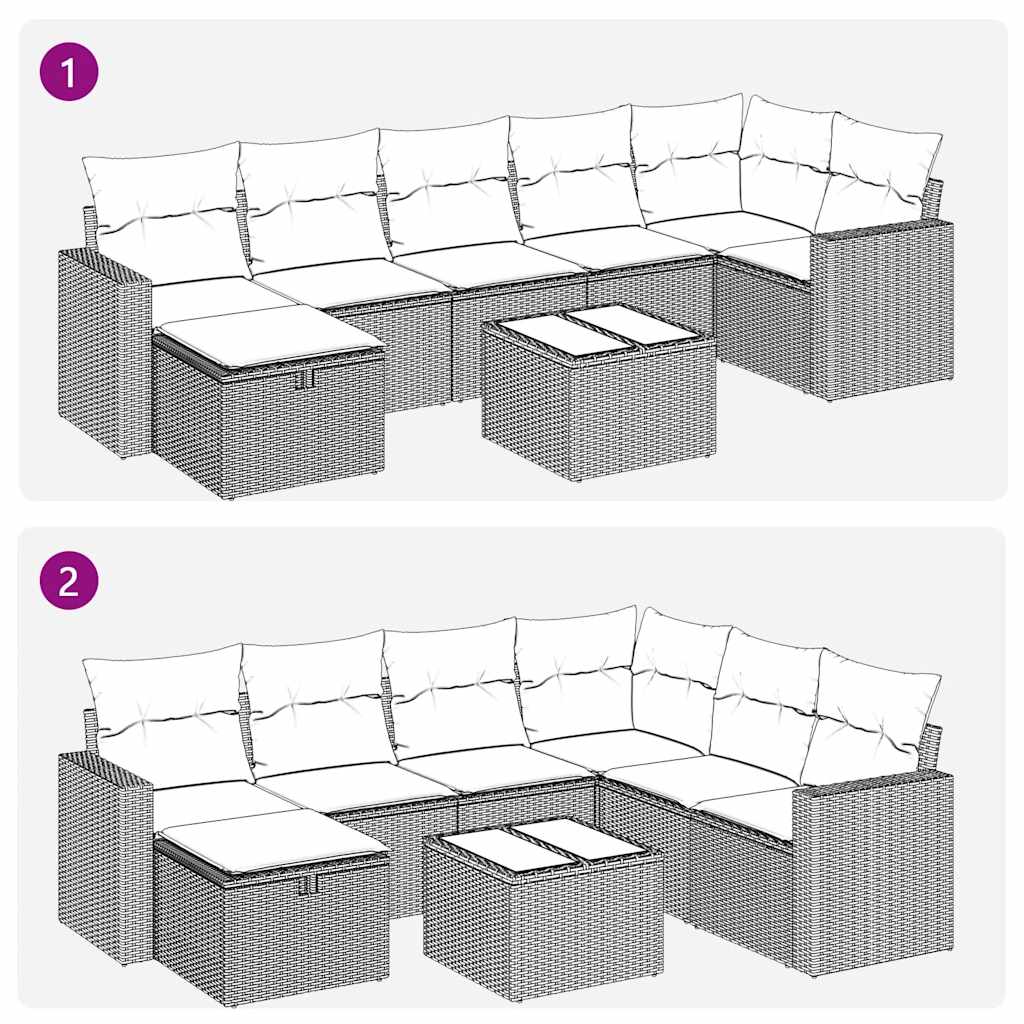 Set canapele de gradina cu perne, 8 piese, gri, poliratan — imaginea 12