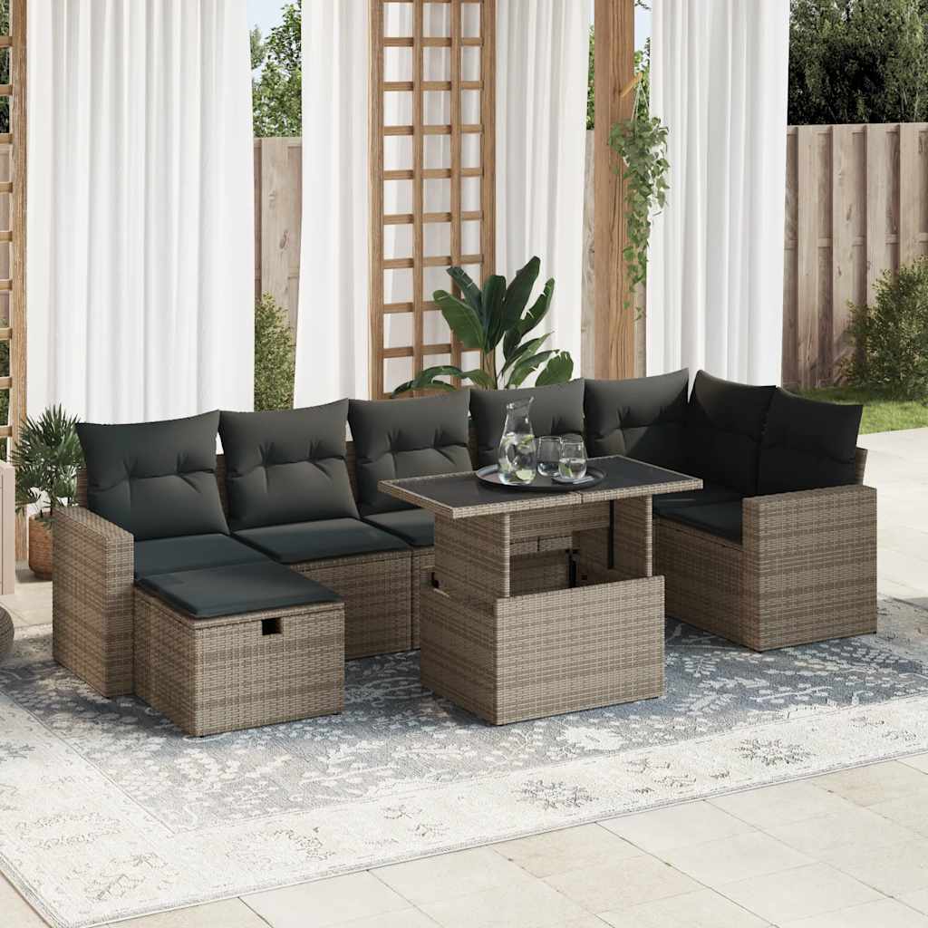 Set canapele de gradina cu perne, 8 piese, gri, poliratan — imaginea 2