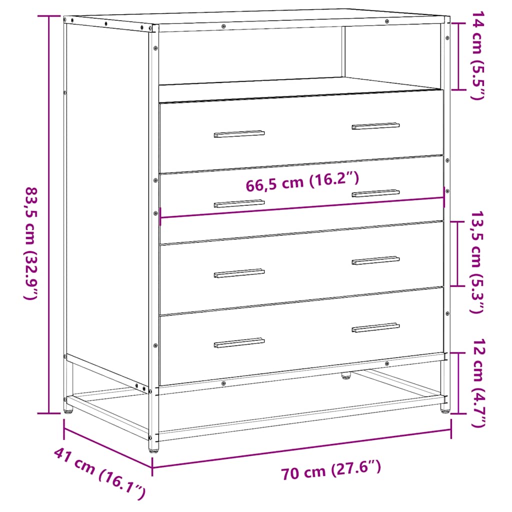 Dulap cu sertare, stejar sonoma, 70x41x70 cm, lemn compozit — imaginea 10