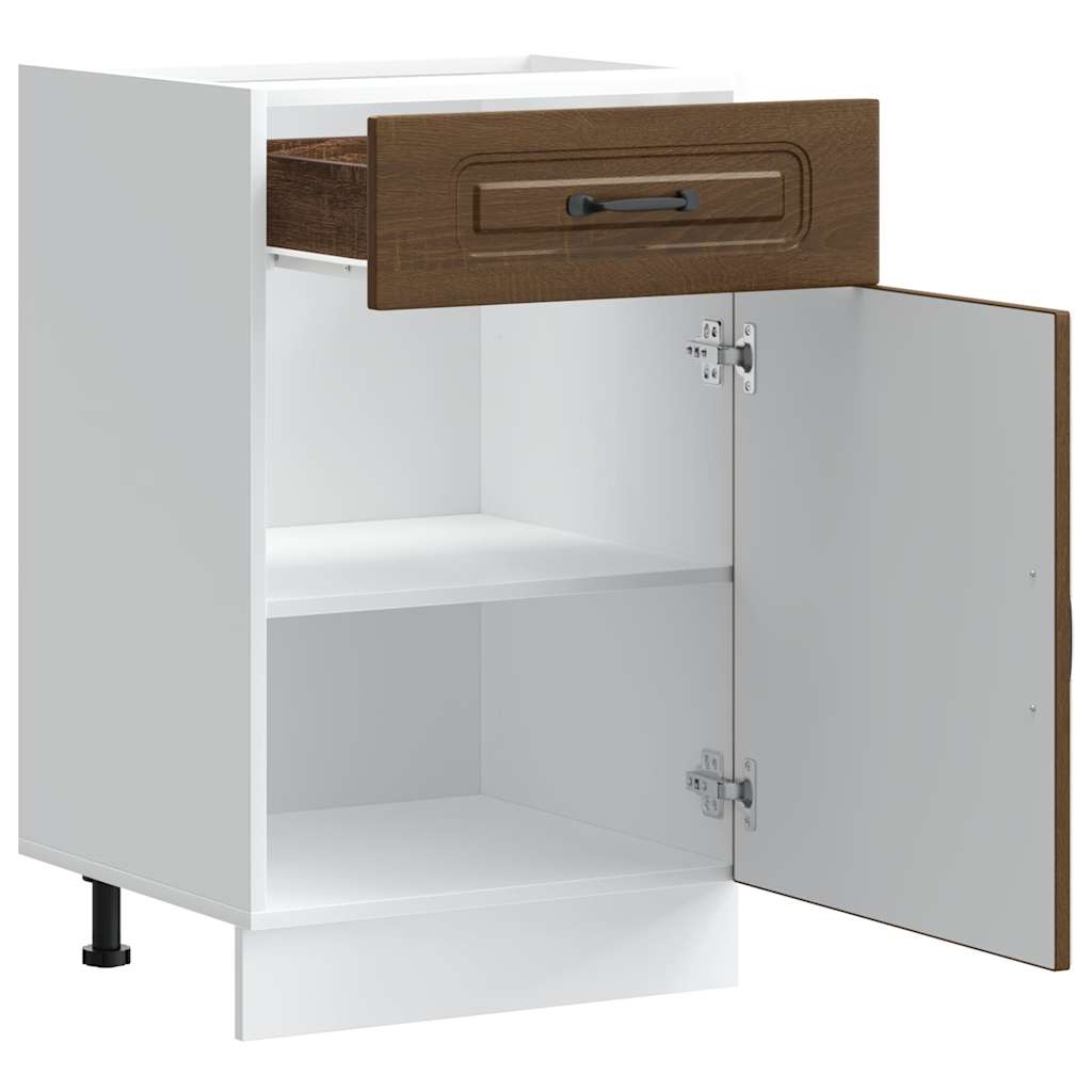 Dulap de baza de bucatarie „Kalmar” din lemn de stejar maro, mărime 50x46x81.5 cm, model 1x dulap inferior (1 ușă 1 sertar) — imaginea 5