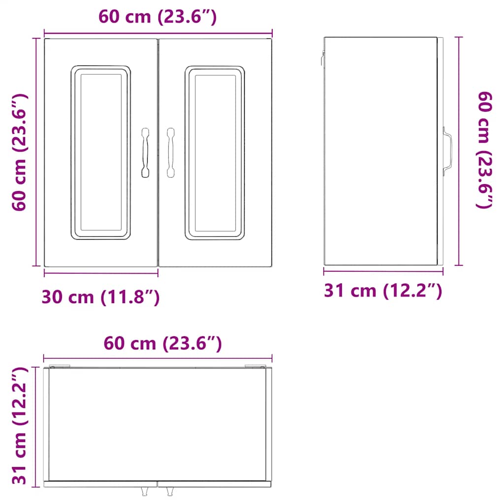 Dulap de bucatarie "Kalmar" din lemn prelucrat Sonoma gri, model 1x dulap de perete (2 uși), mărime 60x31x60 cm — imaginea 11
