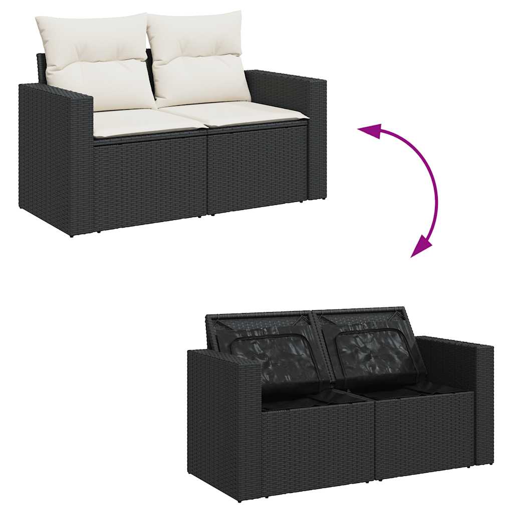 Set mobilier de gradina cu perne, 5 piese, negru, poliratan — imaginea 7
