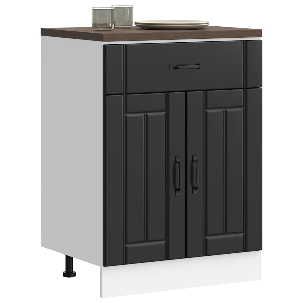 Dulap de baza de bucatarie „Lucca” din lemn negru prelucrat, model 1x dulap inferior (2 uși 1 sertar), mărime 60x46x81.5 cm — imaginea 2