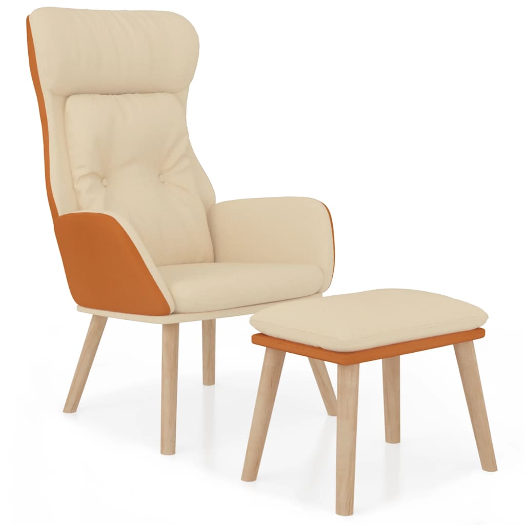 Fotoliu de relaxare cu taburet, crem, piele ecologica/textil