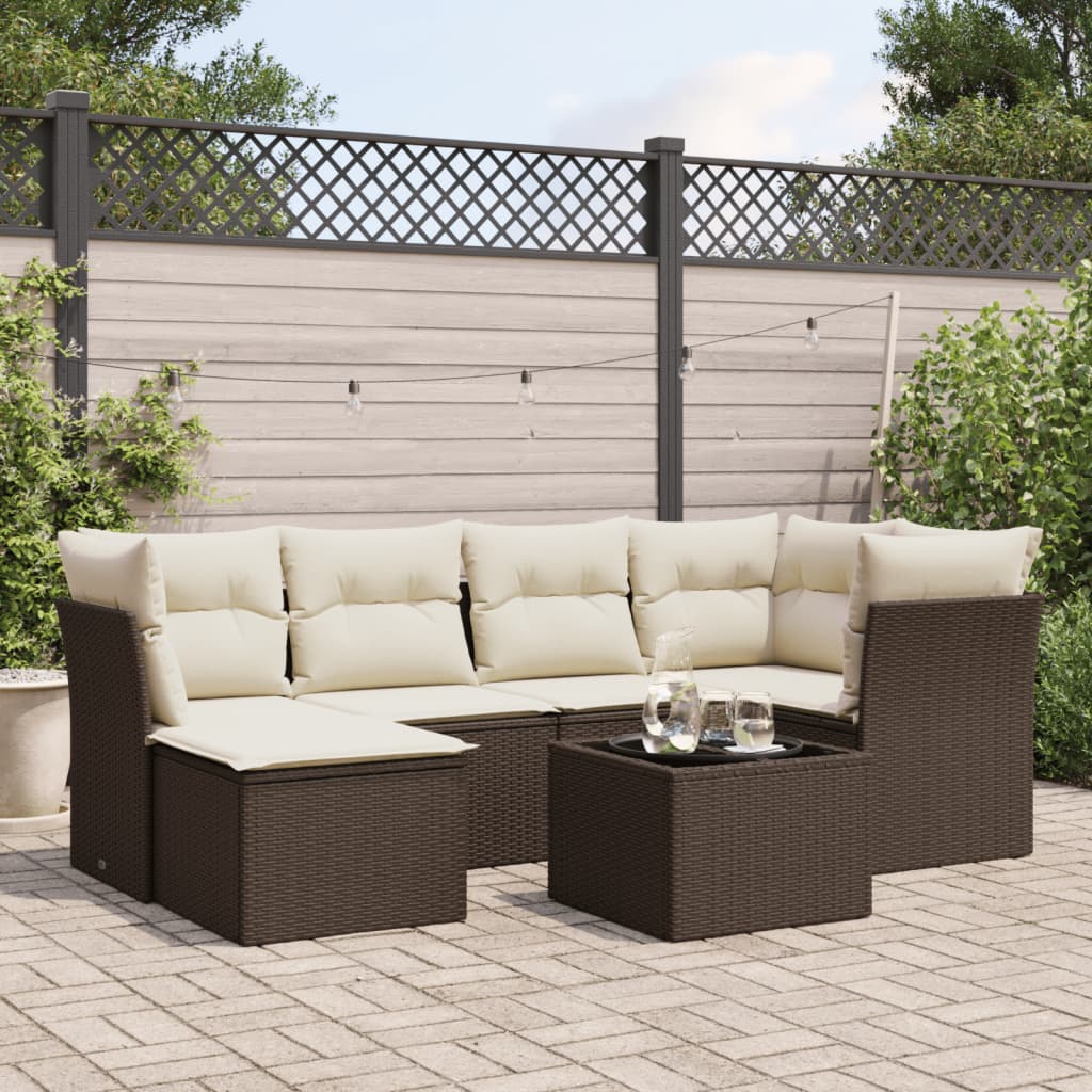 Set canapele de gradina cu perne, 7 piese, maro, poliratan — imaginea 2