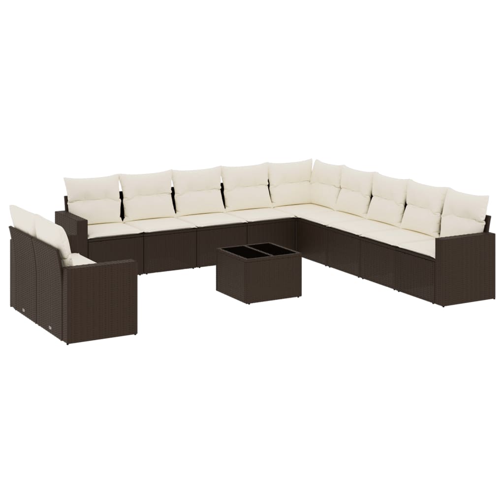 Set canapele de gradina cu perne, 12 piese, maro, poliratan