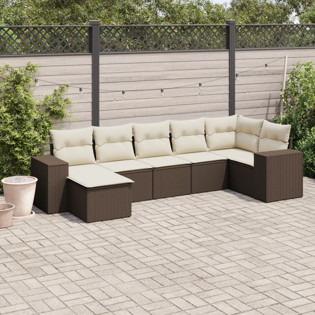 Set canapele de gradina cu perne, 7 piese, maro, poliratan — imaginea 2