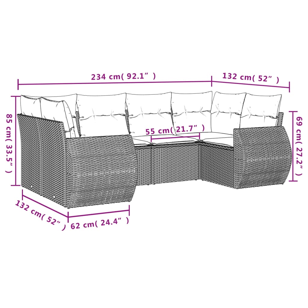 Set canapele de gradina cu perne, 6 piese, maro, poliratan — imaginea 3