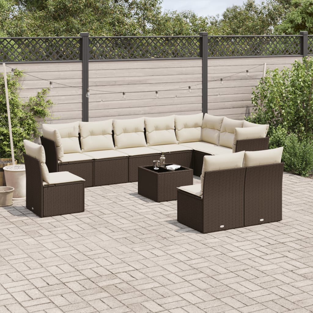 Set canapele de gradina cu perne, 11 piese, maro, poliratan — imaginea 2