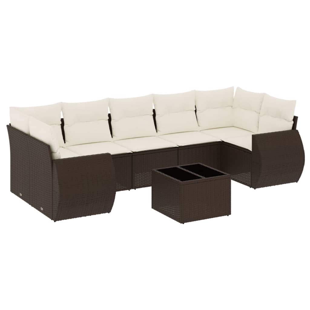 Set canapele de gradina cu perne, 8 piese, maro, poliratan