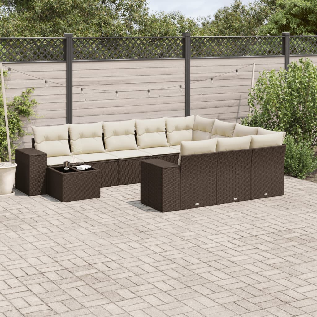 Set canapele de gradina cu perne, 11 piese, maro, poliratan — imaginea 2