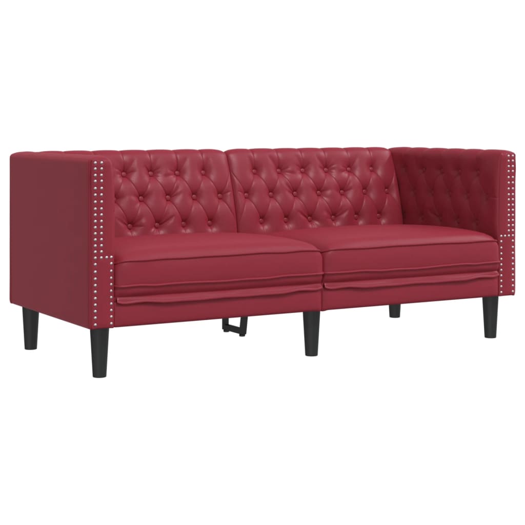 Canapea Chesterfield cu 2 locuri, rosu vin, piele ecologica