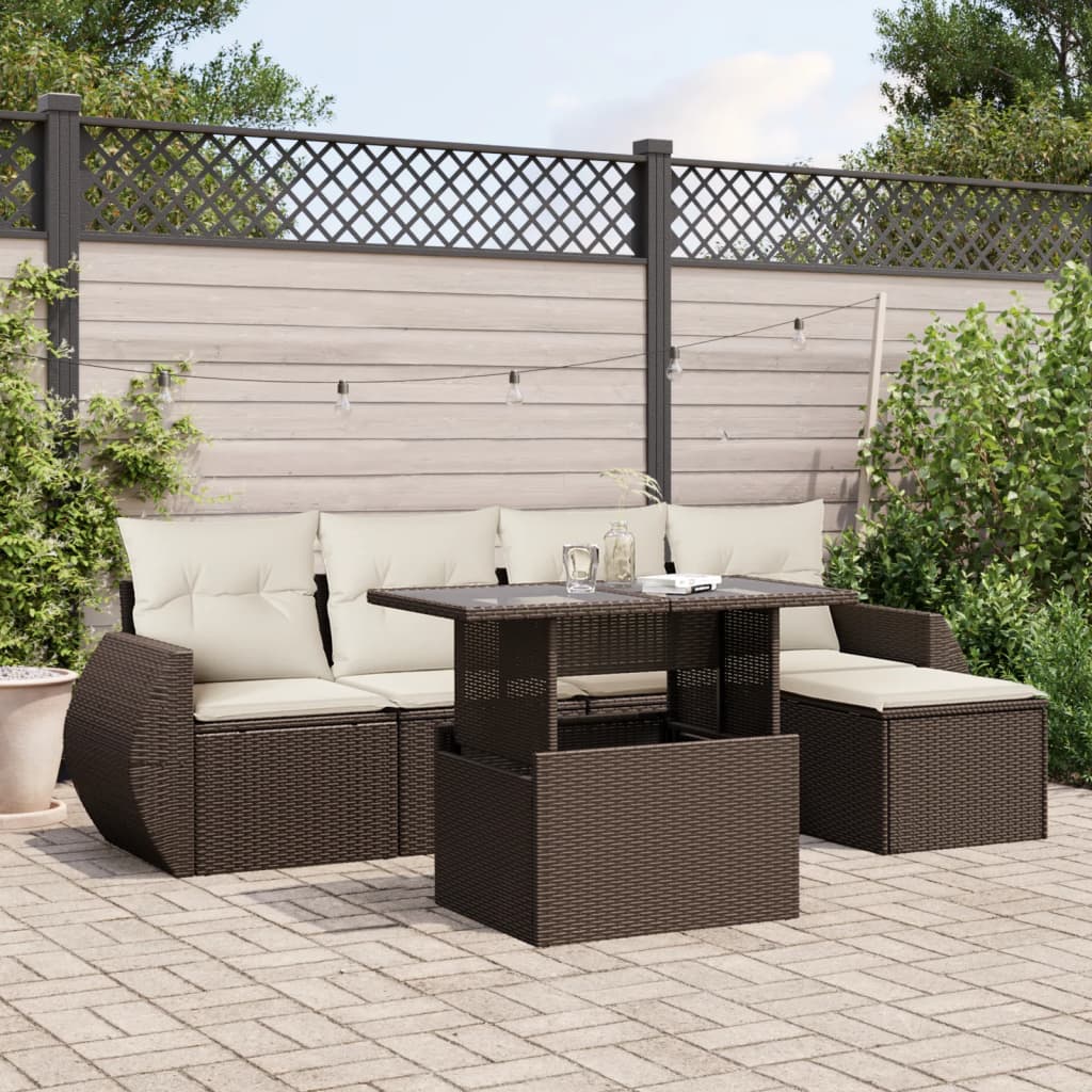 Set canapele de gradina cu perne, 6 piese, maro, poliratan — imaginea 2