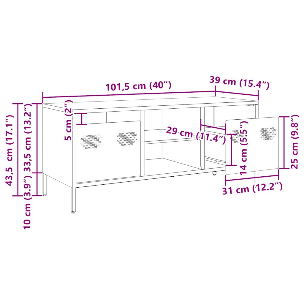 Dulap TV, roz, 101,5x39x43,5 cm, otel laminat la rece — imaginea 12
