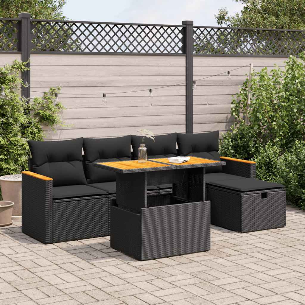 Set mobilier de gradina cu perne, 6 piese, negru, poliratan — imaginea 2