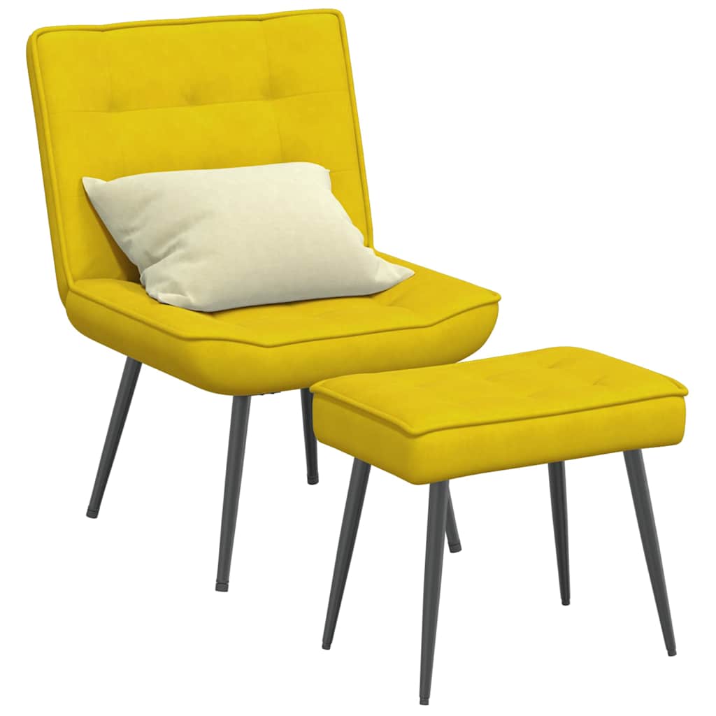 Scaun de relaxare cu scaun catifea galbena, model cu scăunel pentru picioare — imaginea 2