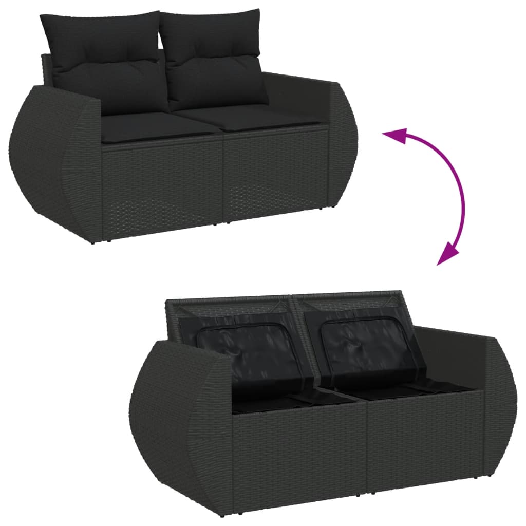 Set mobilier de gradina cu perne, 6 piese, negru, poliratan — imaginea 9
