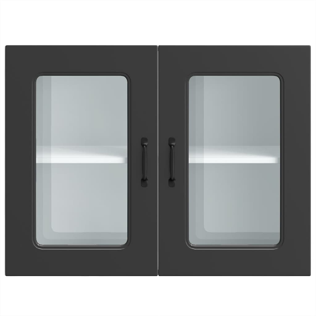 Dulap de bucatarie cu usa din sticla „Kalmar” din lemn negru, model 1x dulap de perete din sticlă (2 uși), mărime 80x31x60 cm — imaginea 6