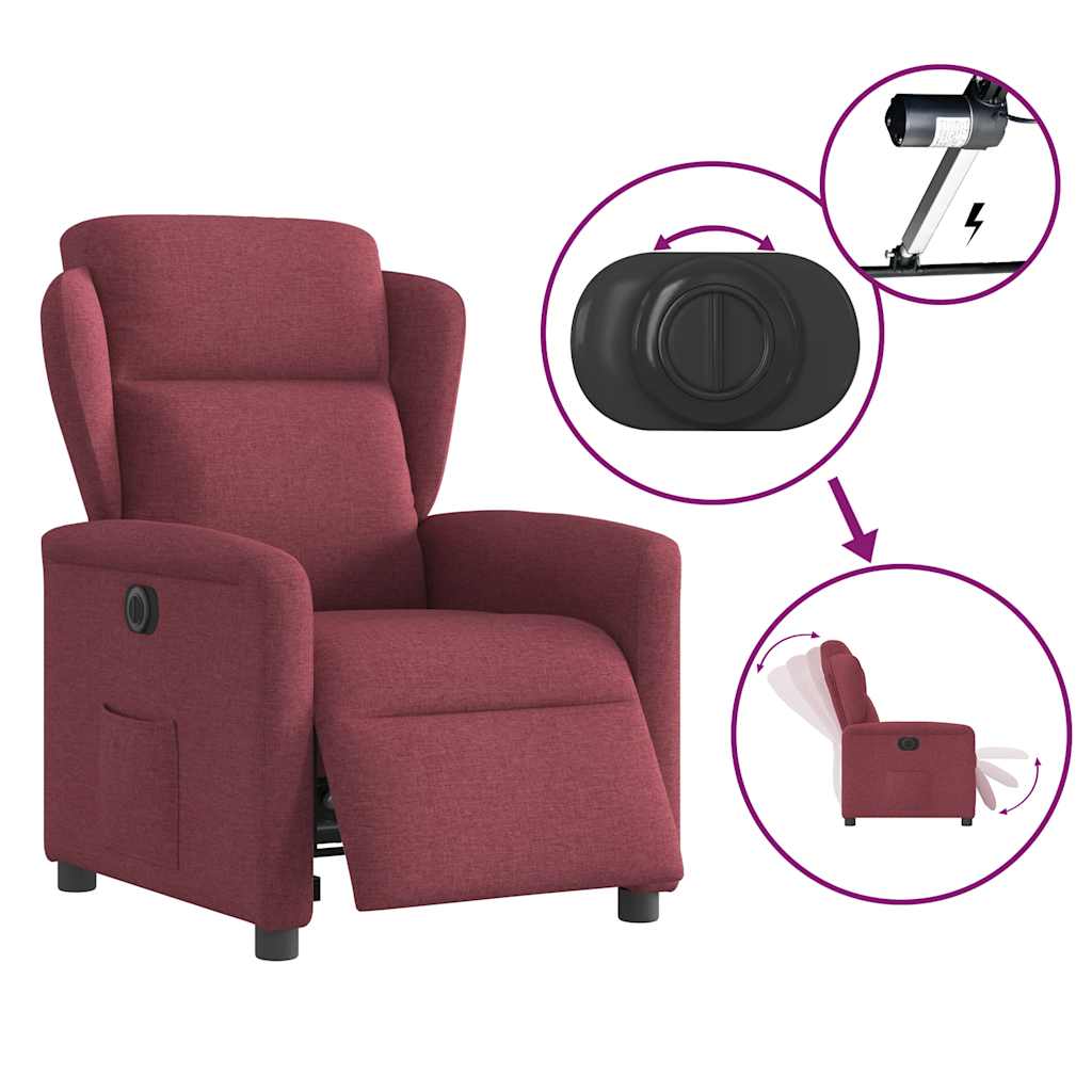 Fotoliu rabatabil electric, rosu vin, material textil — imaginea 8