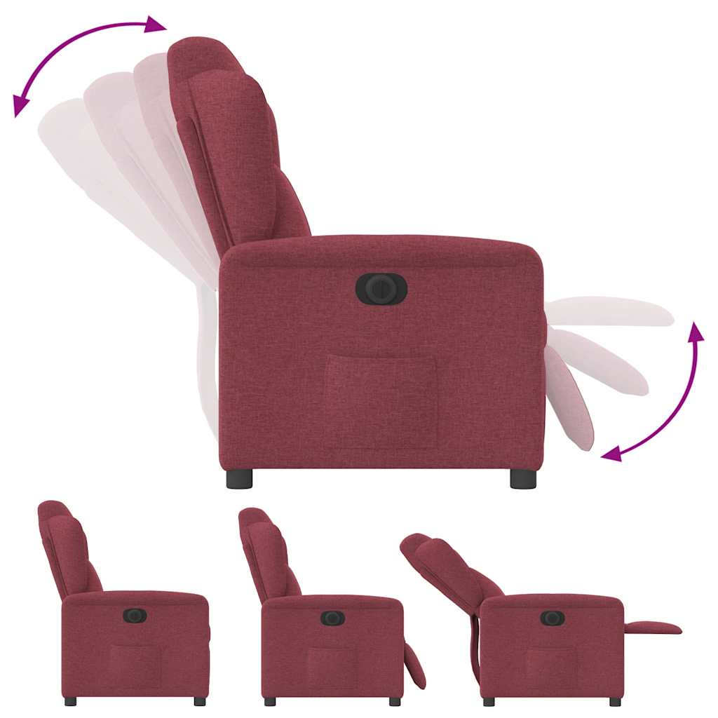 Fotoliu rabatabil electric, rosu vin, material textil — imaginea 9