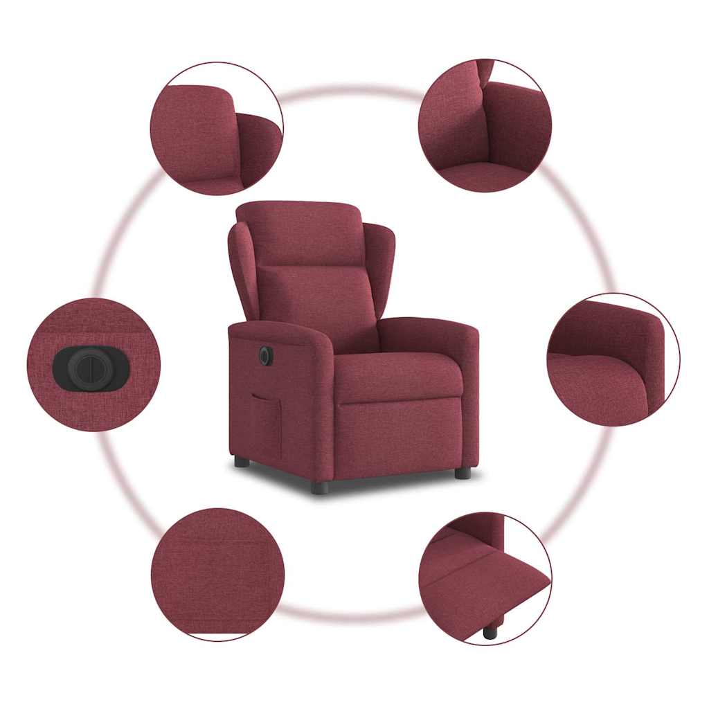 Fotoliu rabatabil electric, rosu vin, material textil — imaginea 10