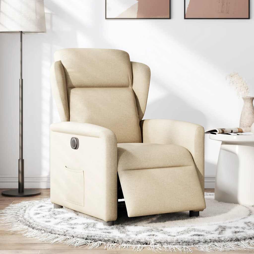 Fotoliu rabatabil electric, crem, material textil — imaginea 2