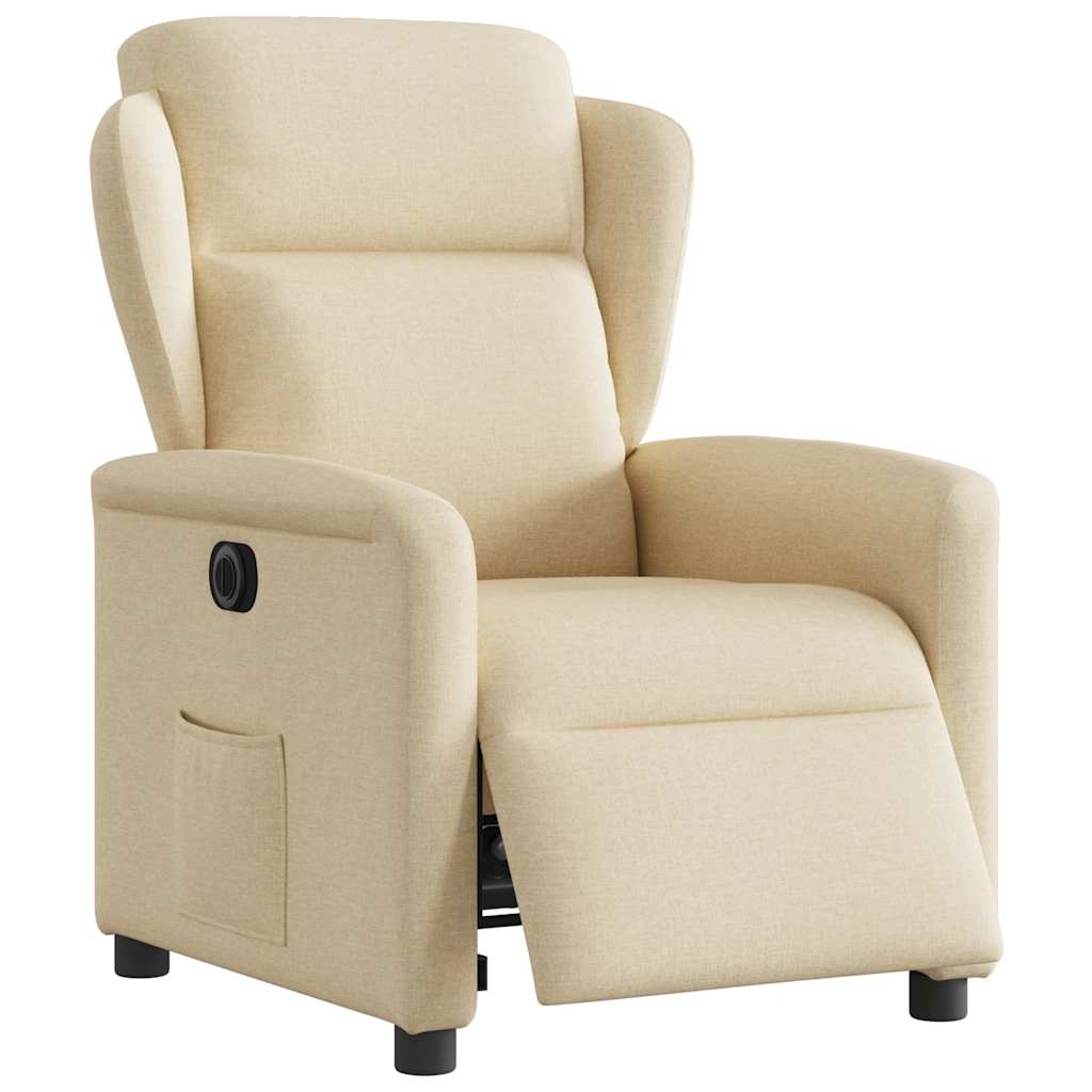 Fotoliu rabatabil electric, crem, material textil — imaginea 3