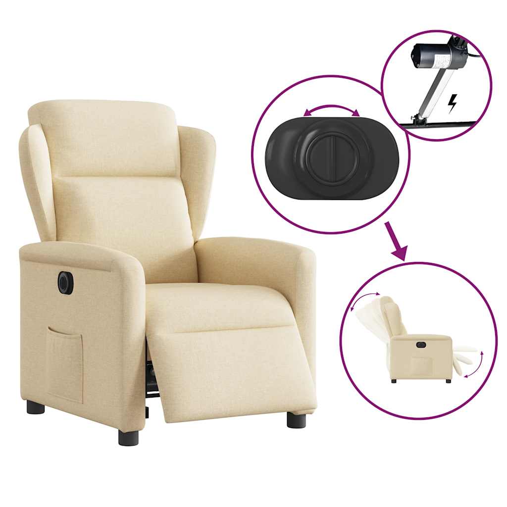 Fotoliu rabatabil electric, crem, material textil — imaginea 8