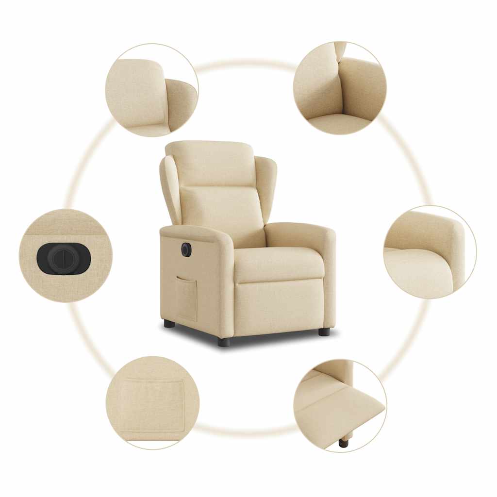 Fotoliu rabatabil electric, crem, material textil — imaginea 10