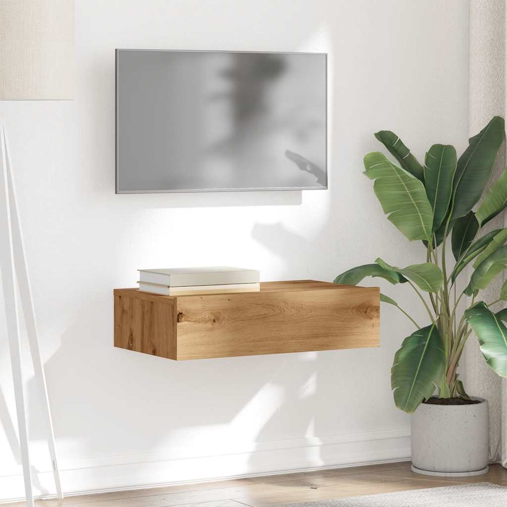 Comoda TV cu lumini LED, stejar artizanal, 60x35x15,5 cm — imaginea 5