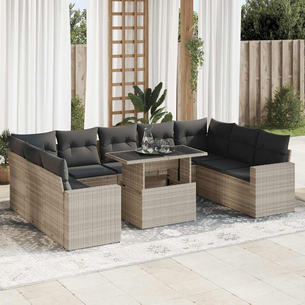 Set canapele de gradina cu perne 10 piese gri deschis poliratan — imaginea 2