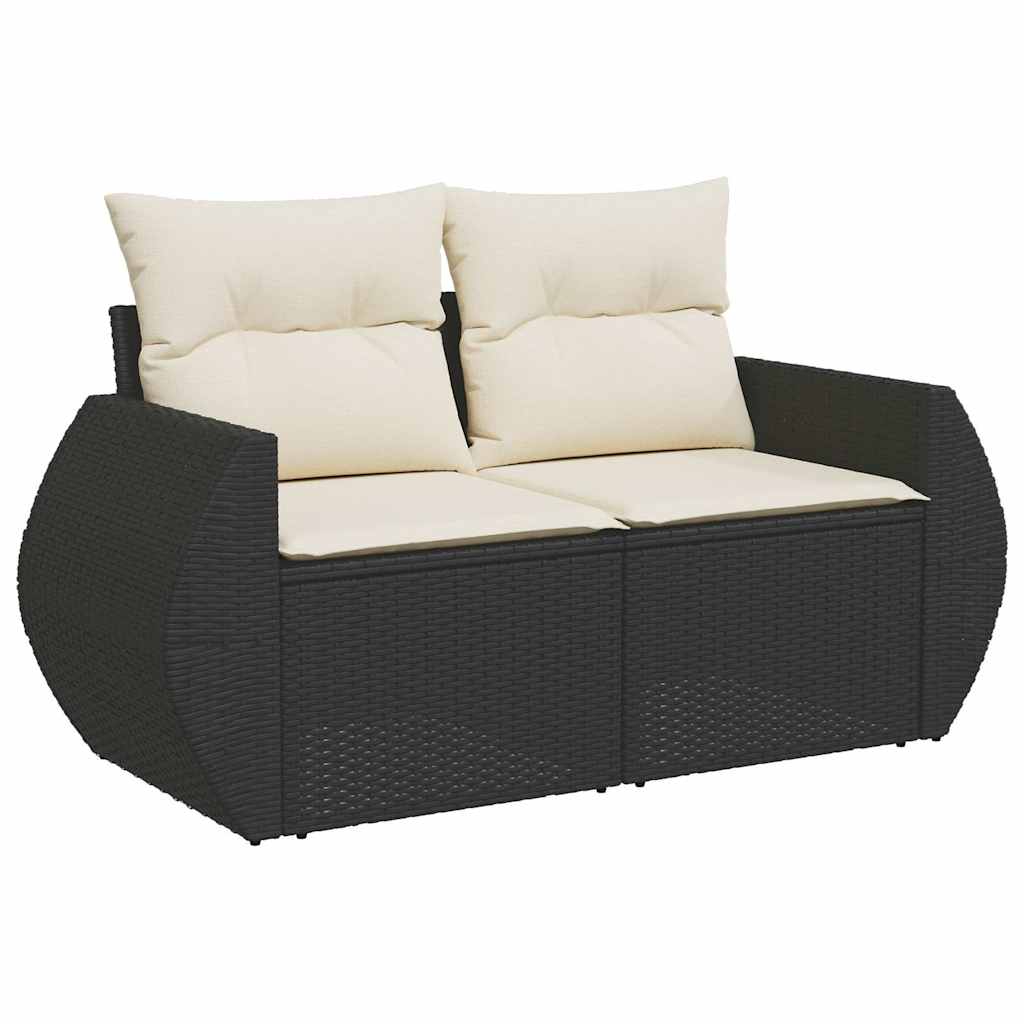 Set canapele de gradina cu perne, 7 piese, negru, poliratan — imaginea 4