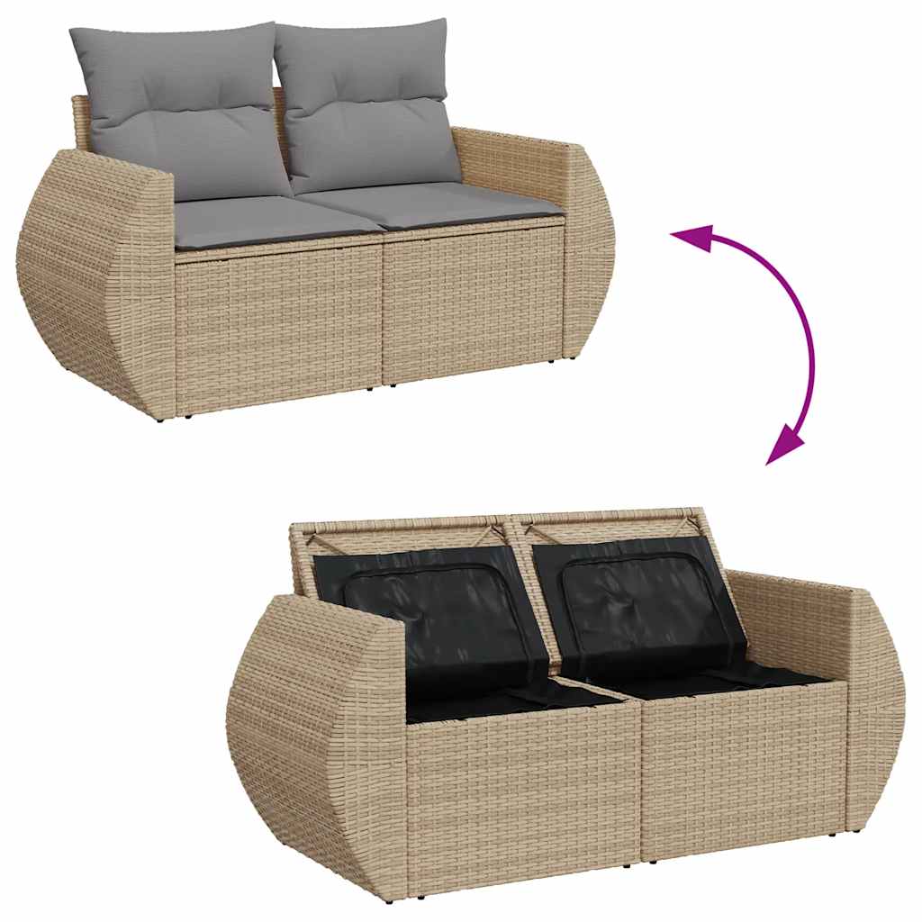 Set canapele de gradina, 9 piese, cu perne, bej, poliratan — imaginea 10
