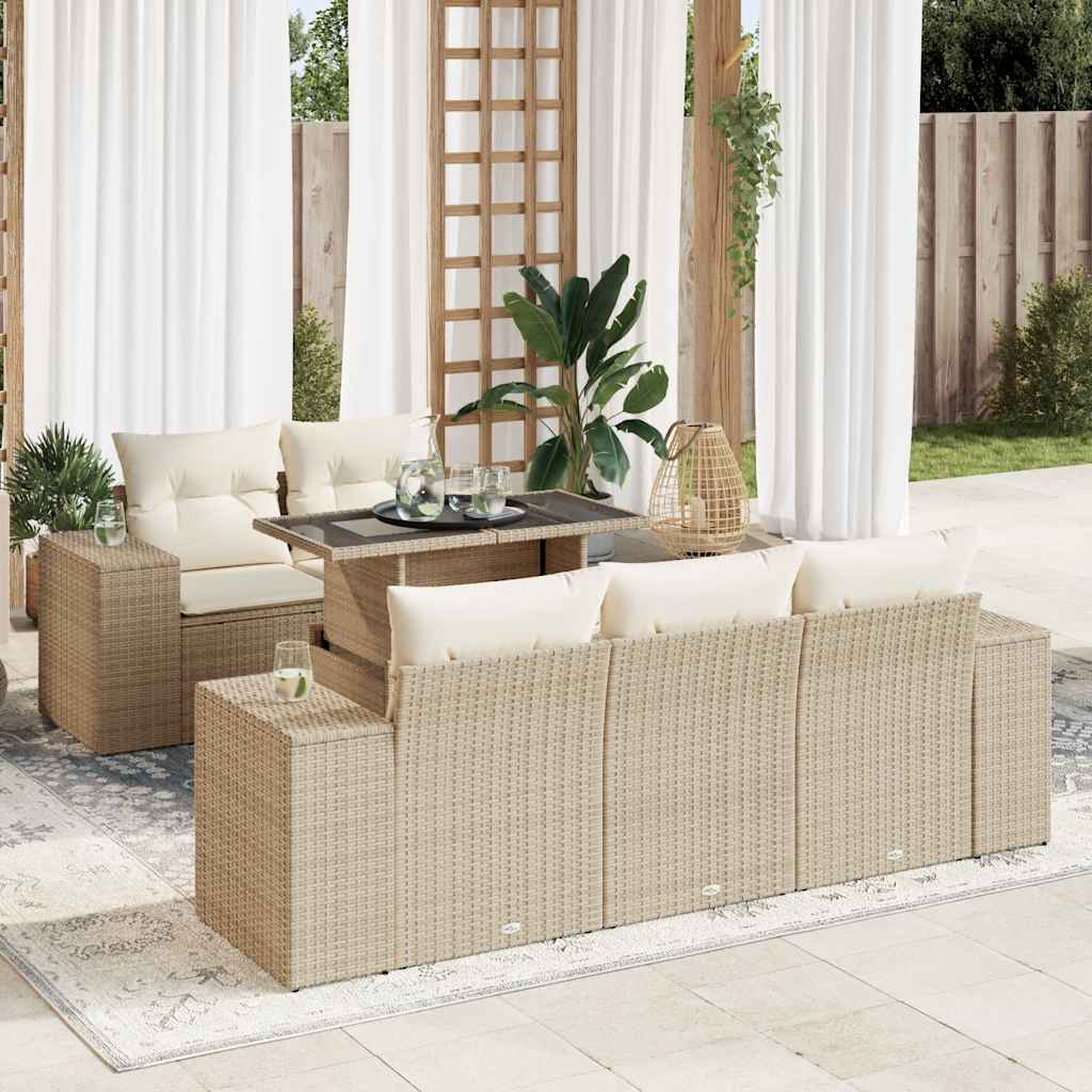 Set canapele de gradina cu perne, 6 piese, bej, poliratan — imaginea 2