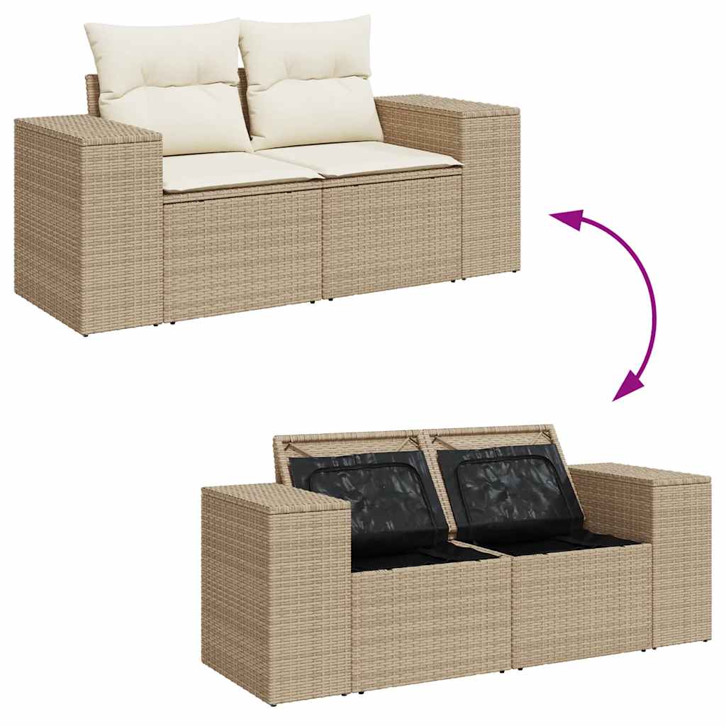 Set canapele de gradina cu perne, 6 piese, bej, poliratan — imaginea 6