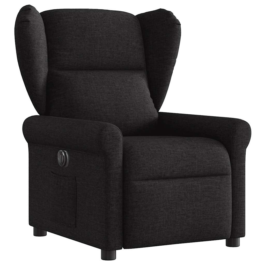 Fotoliu rabatabil electric, negru, material textil — imaginea 3