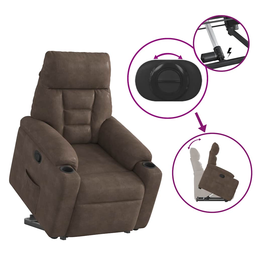Fotoliu rabatabil cu ridicare, maro, microfibra, model manual reclining function — imaginea 9