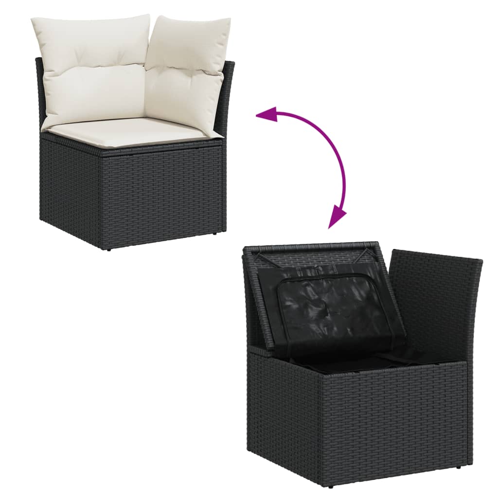 Set mobilier de gradina cu perne, 9 piese, negru, poliratan — imaginea 8