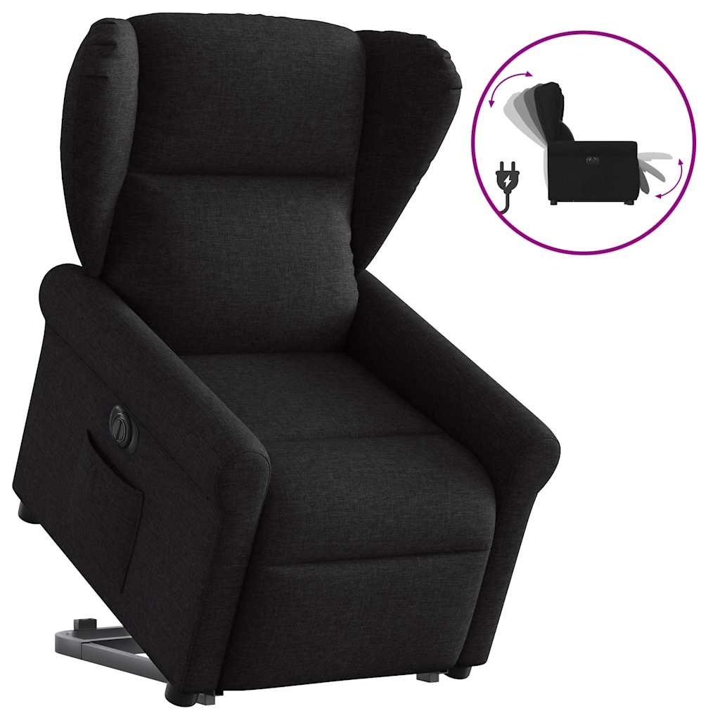 Fotoliu electric rabatabil cu ridicare, negru, textil — imaginea 10