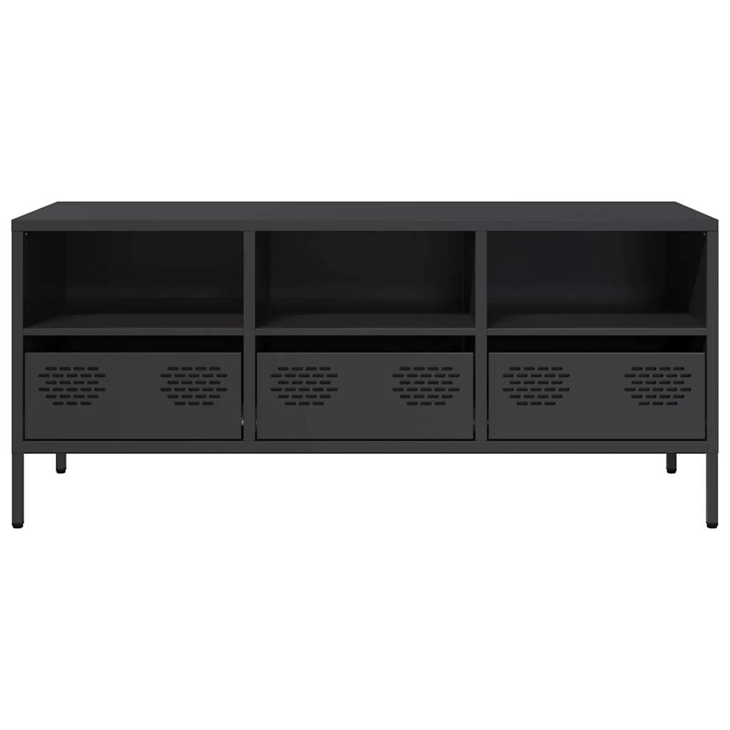 Dulap TV, negru, 101,5x39x43,5 cm, otel laminat la rece — imaginea 4