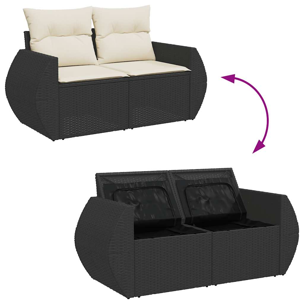 Set mobilier de gradina cu perne, 5 piese, negru, poliratan — imaginea 8