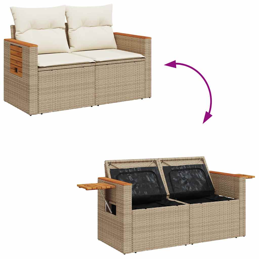Set canapele de gradina cu perne, 10 piese, bej, poliratan — imaginea 9