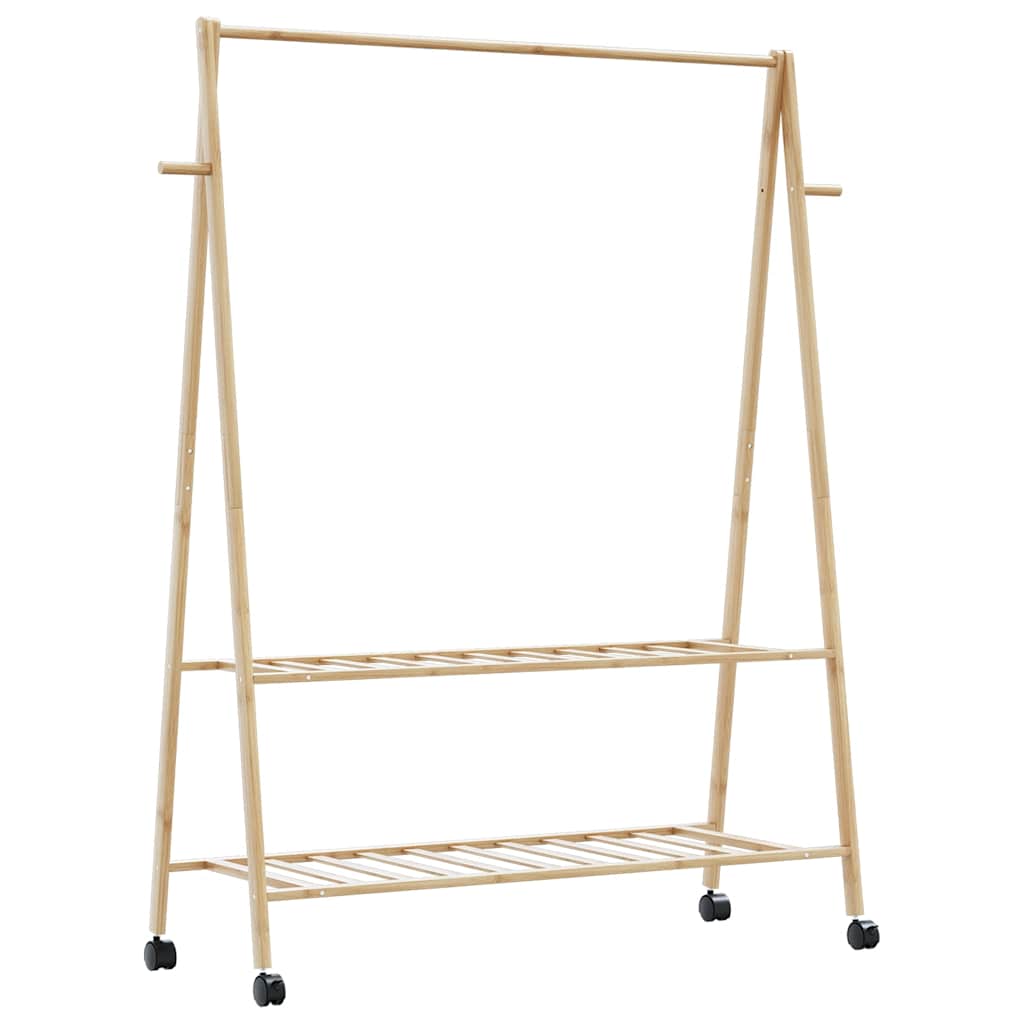 Suport pentru haine cu rafturi și roti 132x45,5x155,5 cm bambus