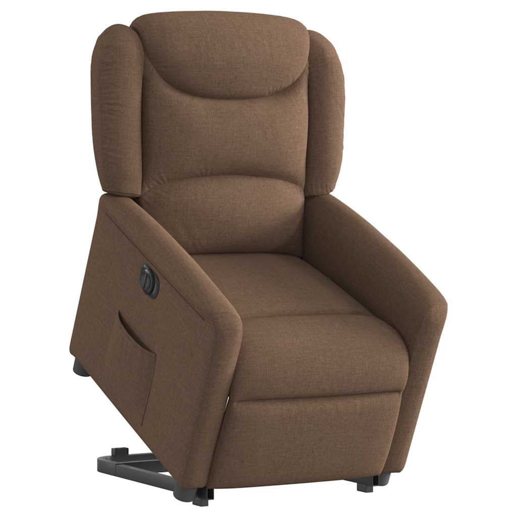 Fotoliu electric rabatabil cu ridicare, maro, textil — imaginea 3
