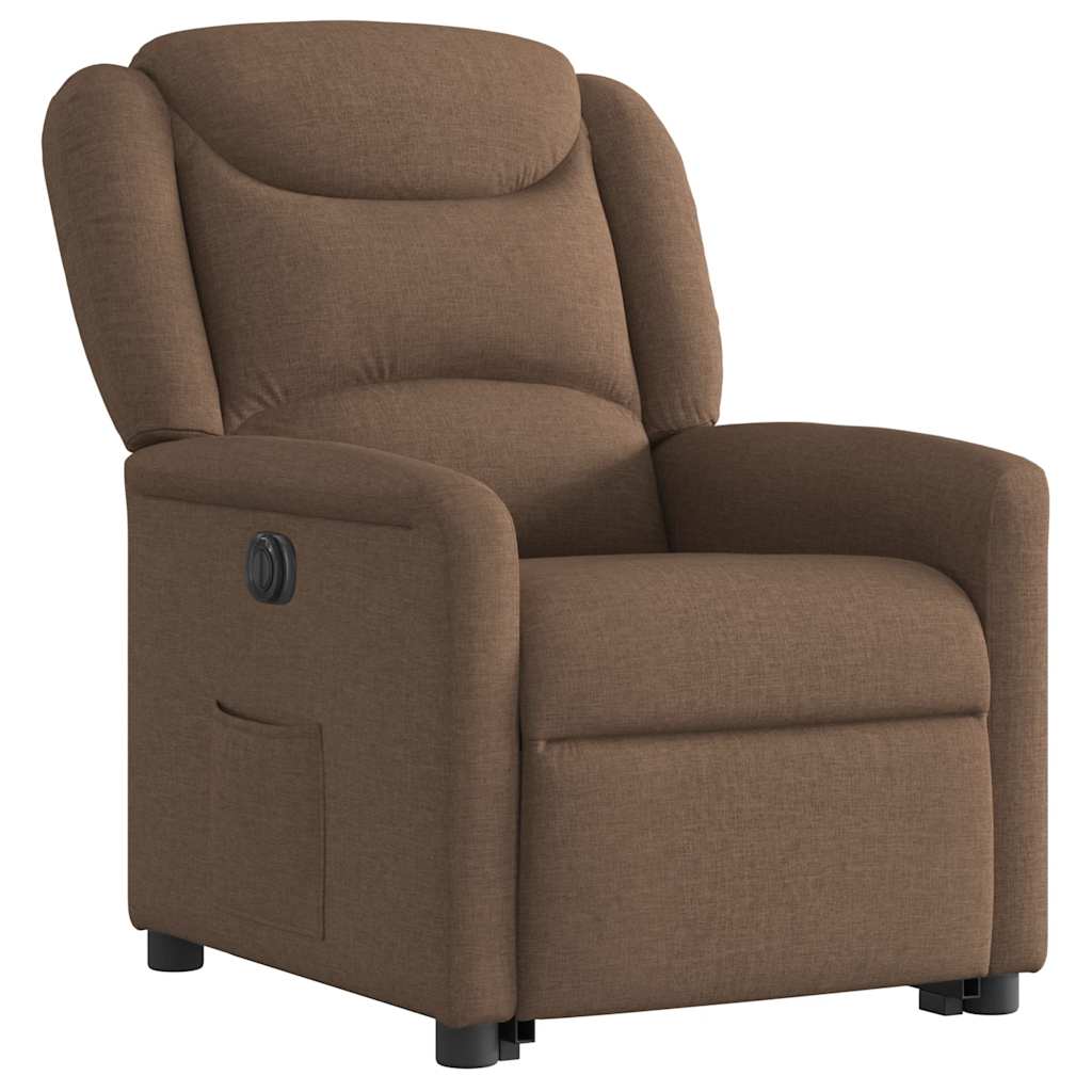 Fotoliu electric rabatabil cu ridicare, maro, textil — imaginea 4