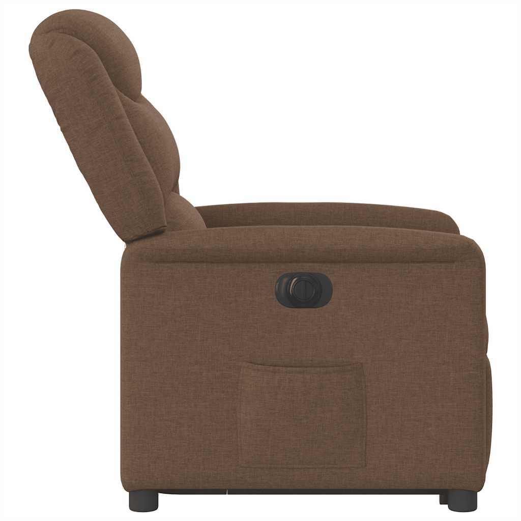 Fotoliu electric rabatabil cu ridicare, maro, textil — imaginea 6