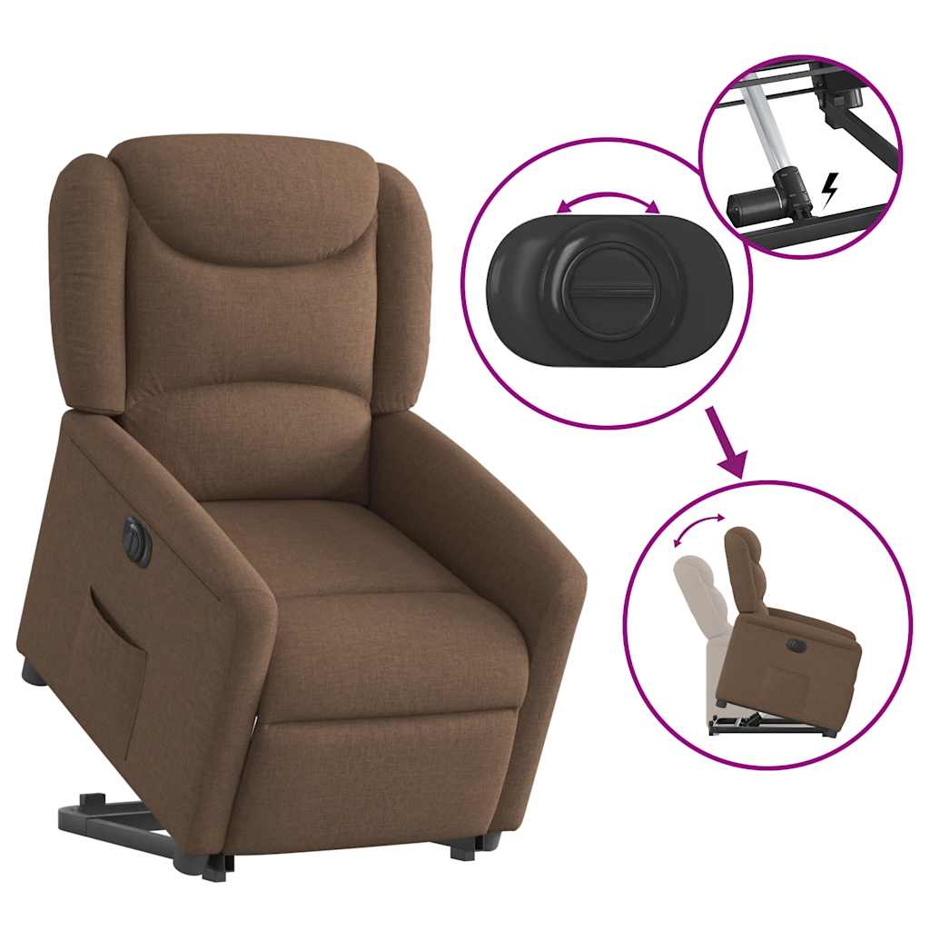 Fotoliu electric rabatabil cu ridicare, maro, textil — imaginea 8