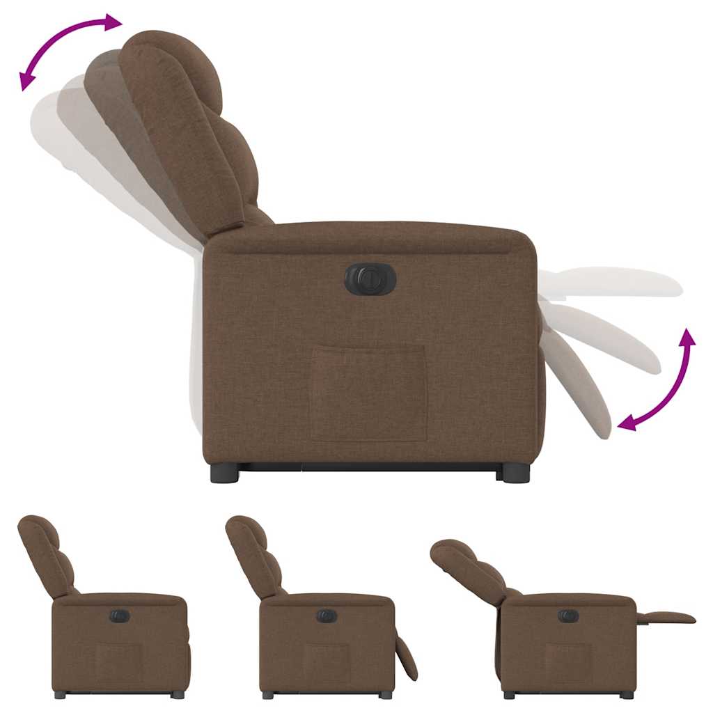 Fotoliu electric rabatabil cu ridicare, maro, textil — imaginea 10
