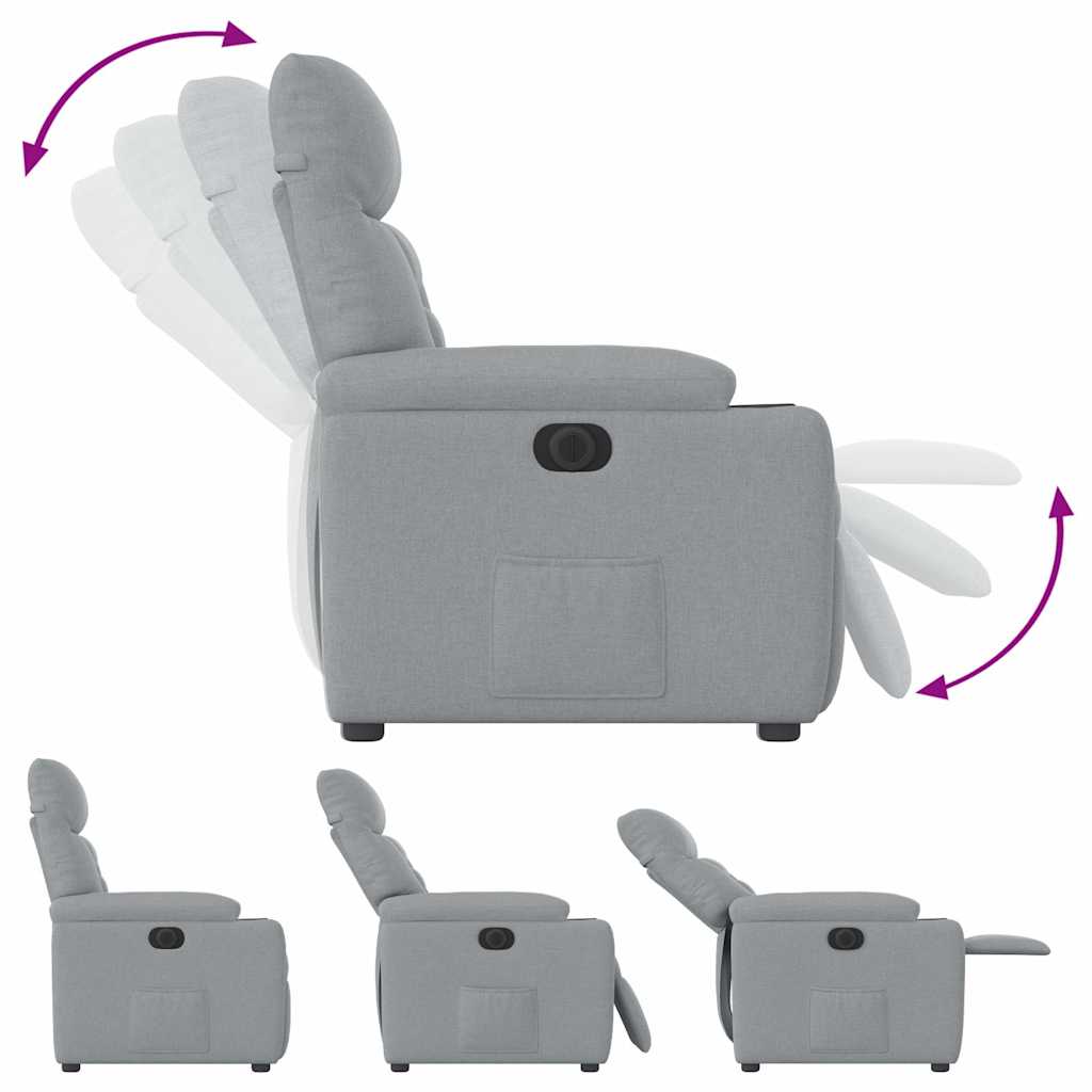Fotoliu rabatabil electric, gri deschis, textil — imaginea 8