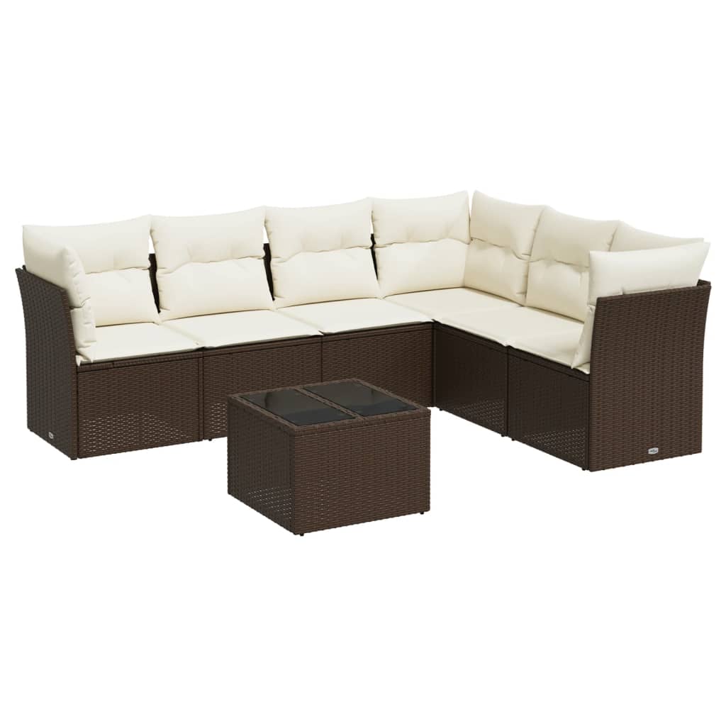 Set canapele de gradina cu perne, 7 piese, maro, poliratan